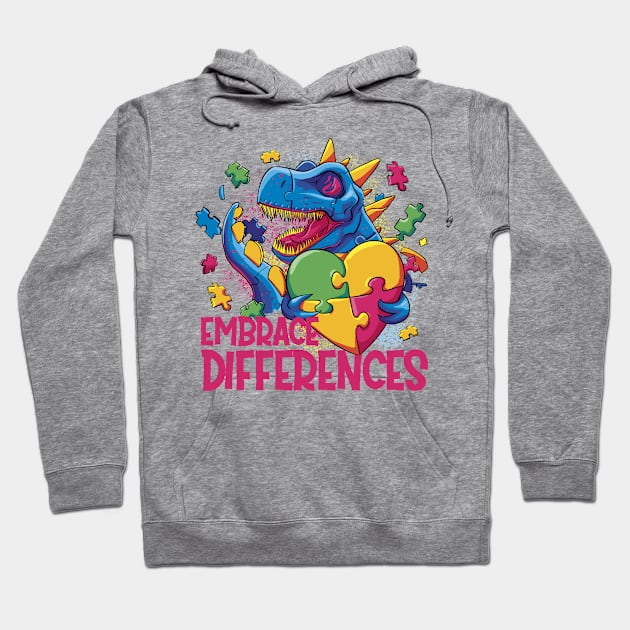 Autism Awareness Dinosaur Design for Love and Acceptance Embrace Differences Hoodie by star trek fanart and more